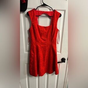 BCBG Paris Vibrant Red Scoop-Neck Jacquard Mini Dress
